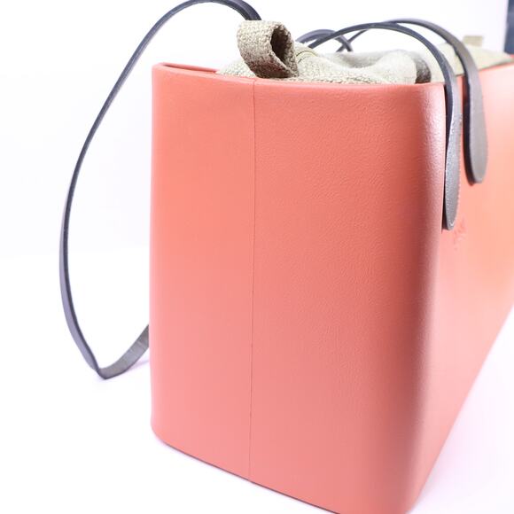 O BAG Classic Tote Bag Coral with Sage Canvas Insert Brown Shoulder Straps - Picture 4 of 9